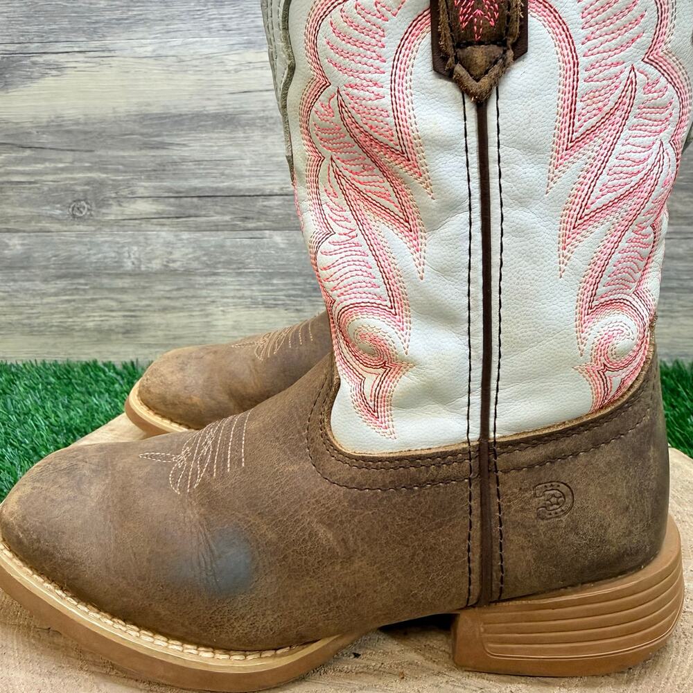 Durango Youth - Size 3M - Brown / White / Pink Square Toe Cowboy Boots DBT0242C - Picture 7 of 12